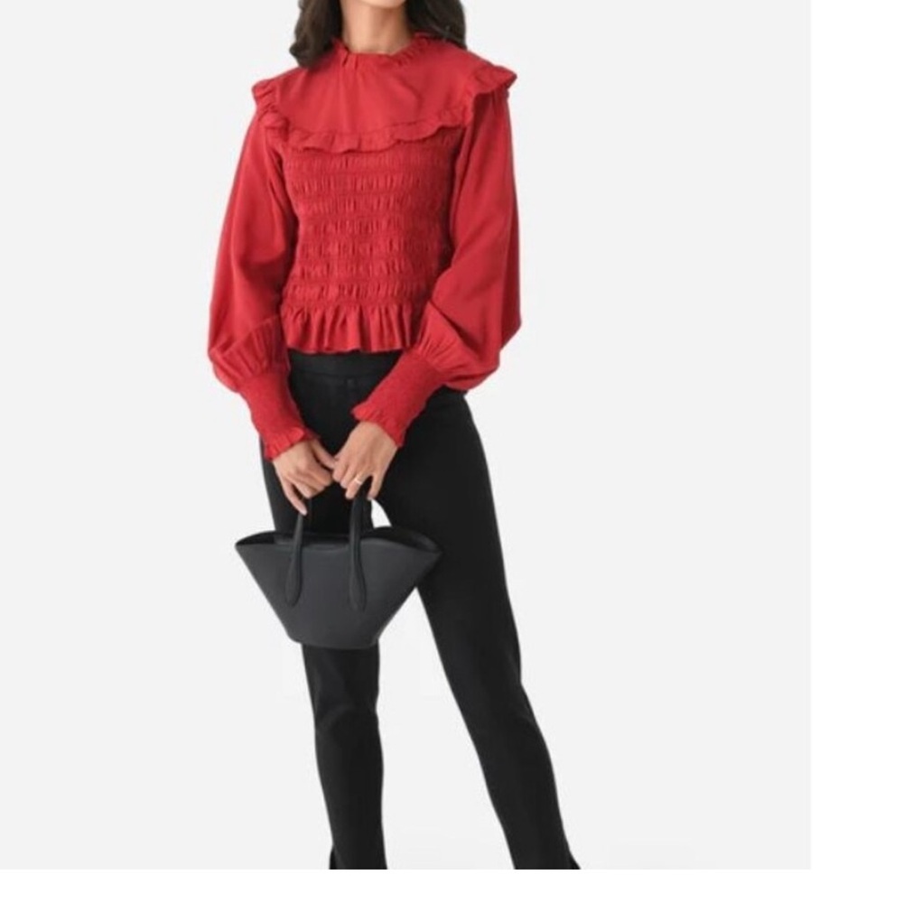 Sea New York Womens XS Red Ruffled Blouse 100%silk